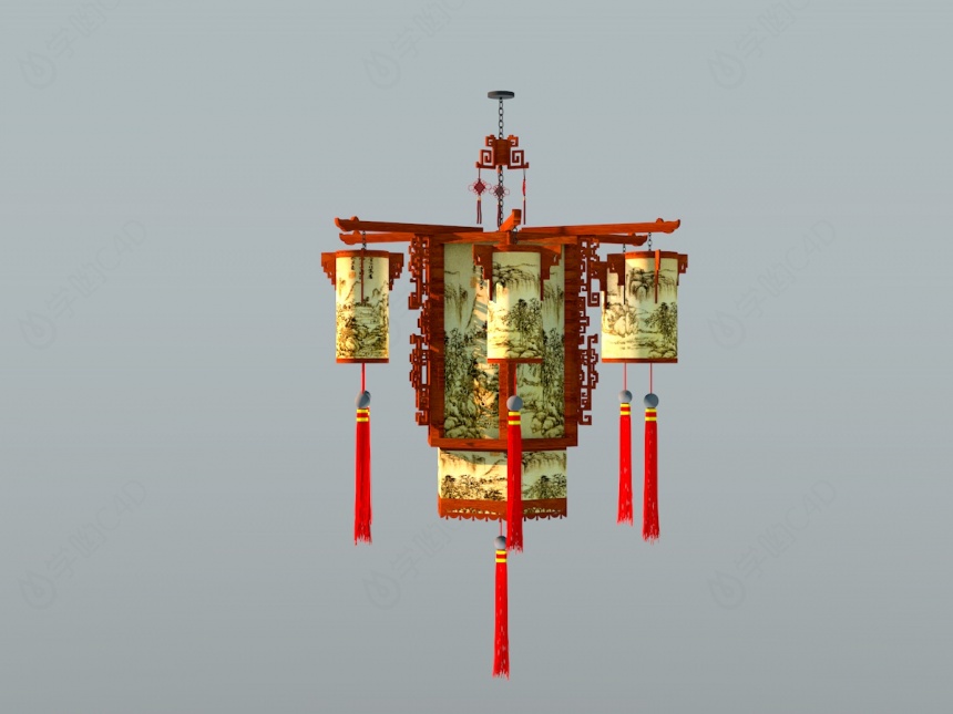 中式喜庆装饰吊灯C4D模型