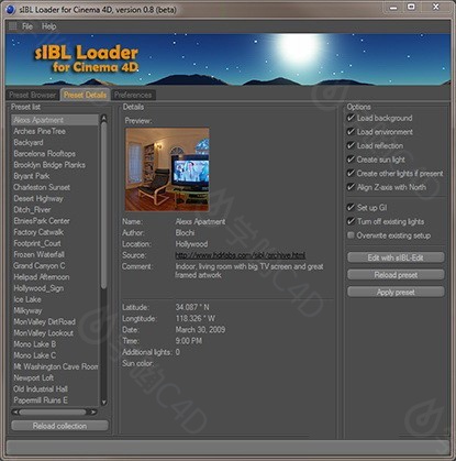 sIBL HDR插件 Loader for Cinema 4D