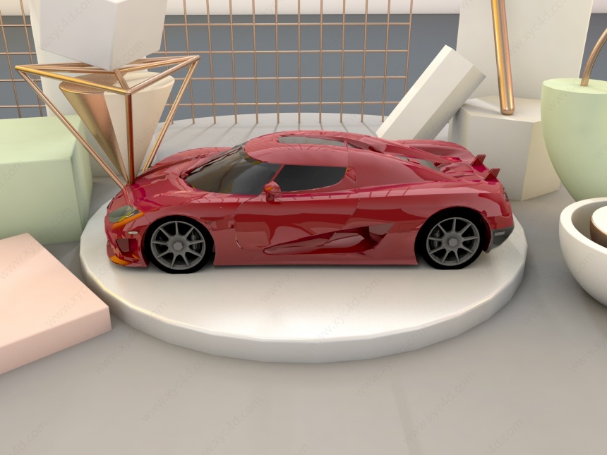 红色跑车C4D模型
