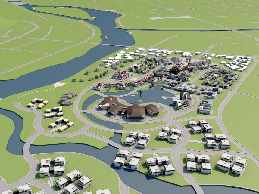 现代城市规划鸟瞰C4D模型