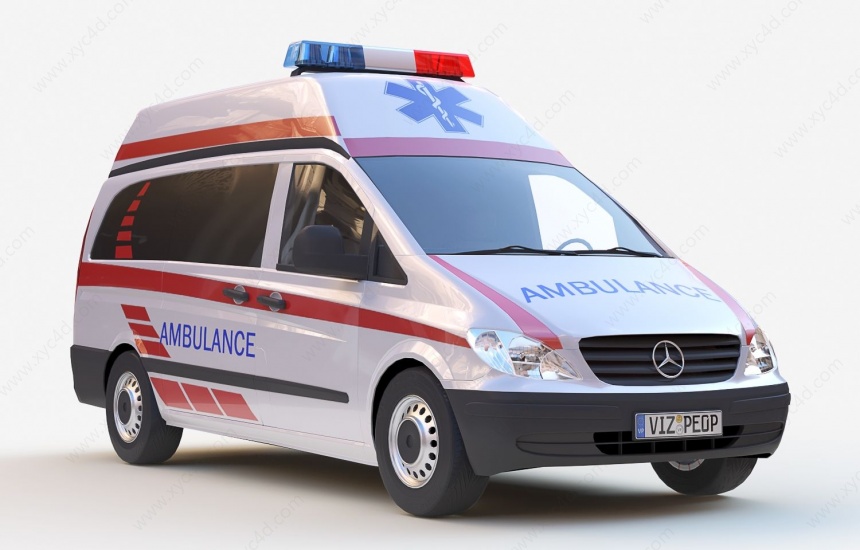 现代急救车救护车C4D模型