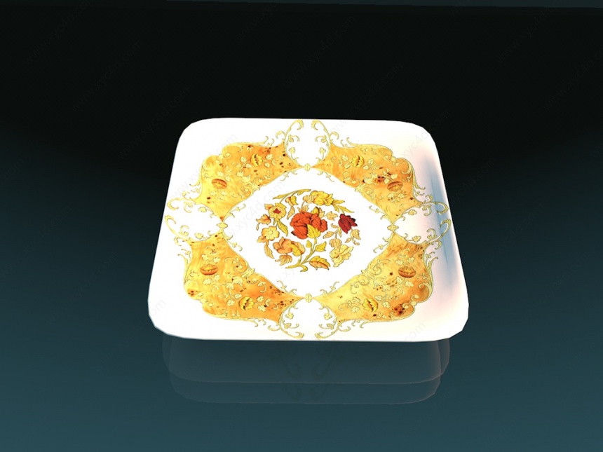 花纹方形餐盘C4D模型
