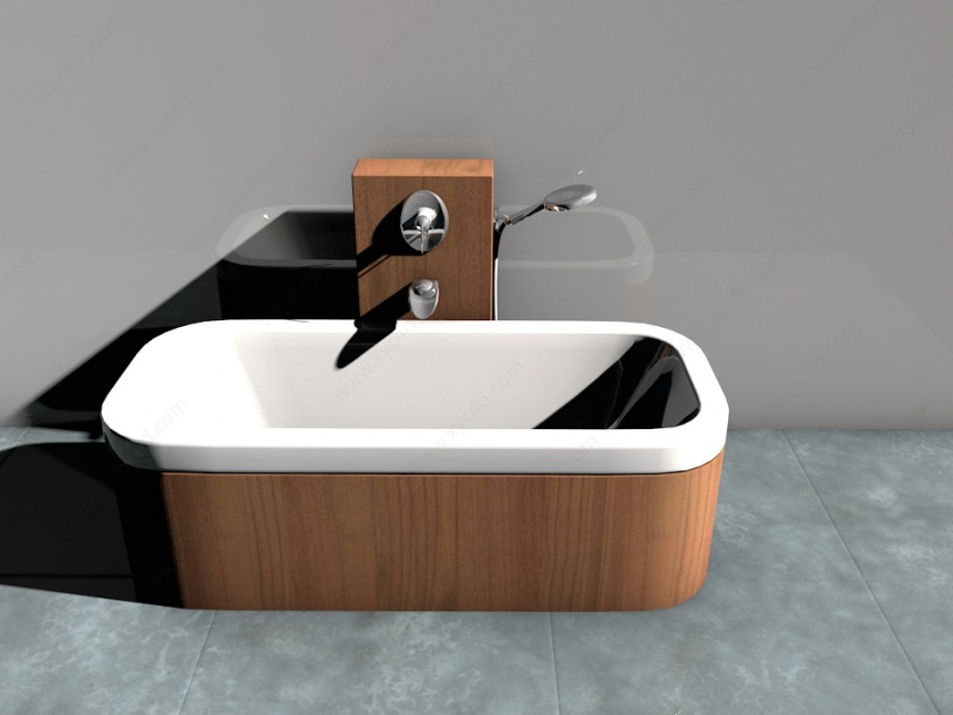 木质包围浴缸C4D模型