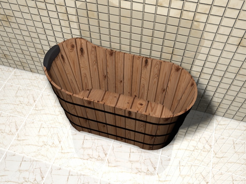古式木桶浴桶C4D模型