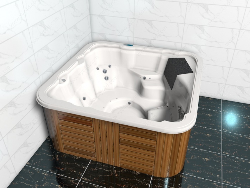 木质多人浴缸C4D模型