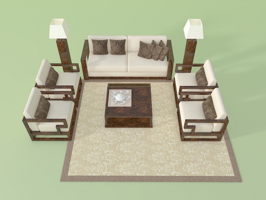 古典沙发组合C4D模型