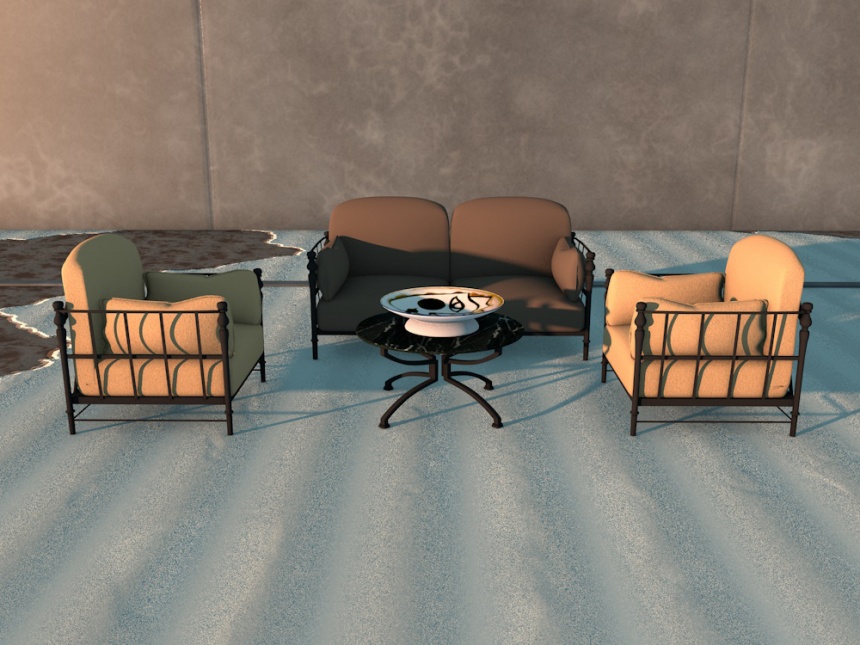 复古沙发茶几组合C4D模型