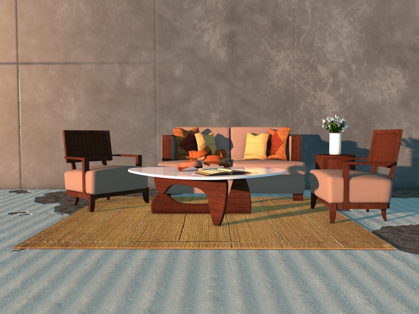 欧式沙发茶几组合C4D模型