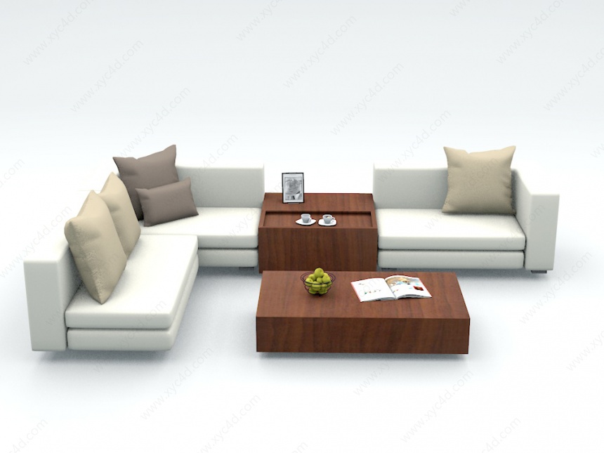 客厅沙发茶几组合C4D模型