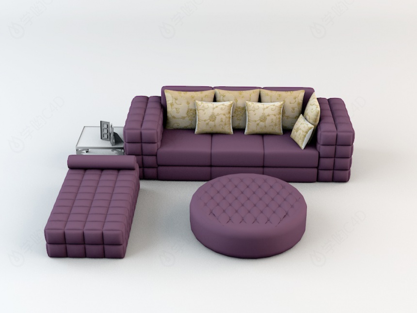 紫色沙发茶几C4D模型