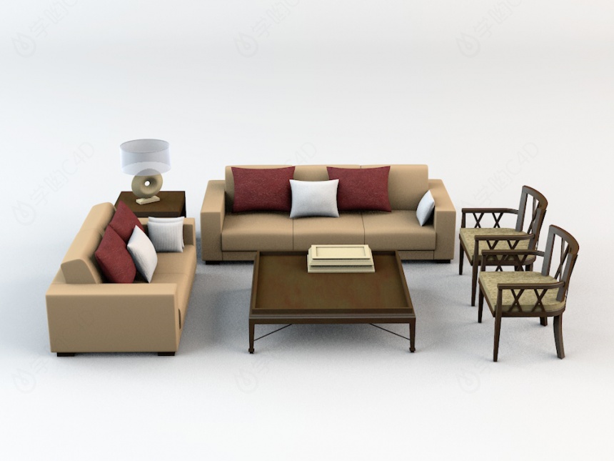 欧式沙发茶几C4D模型