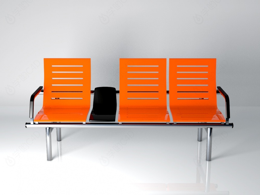 橘黄色公共排椅C4D模型