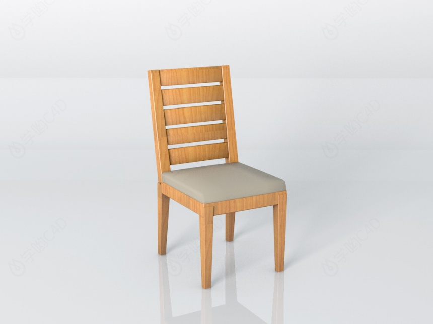 浅色木高背椅C4D模型