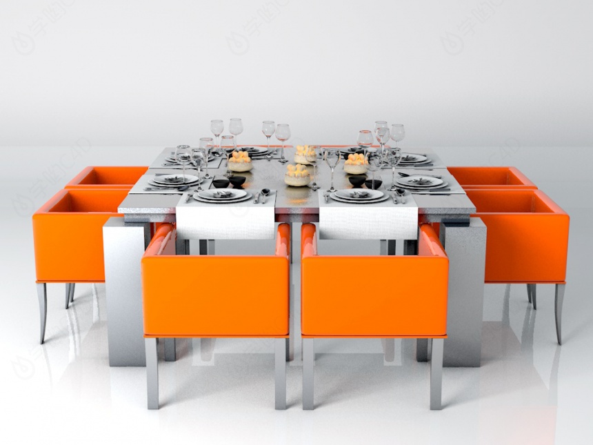 方形桌椅组合C4D模型