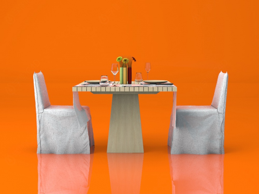 西式餐厅桌椅C4D模型