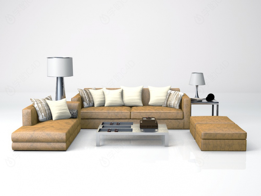 现代沙发茶几组合C4D模型