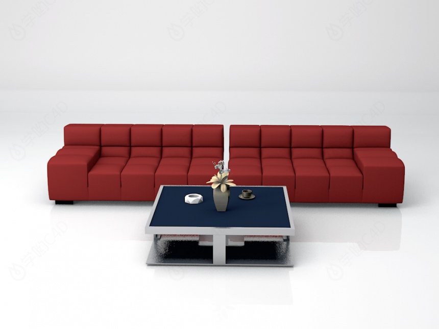 红色沙发茶几组合C4D模型