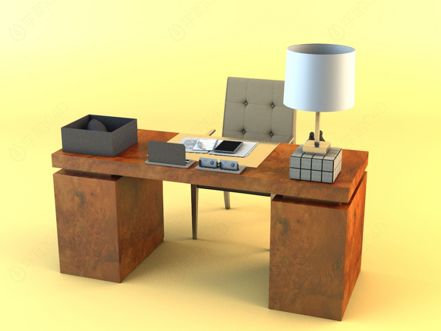 高档书房桌椅C4D模型
