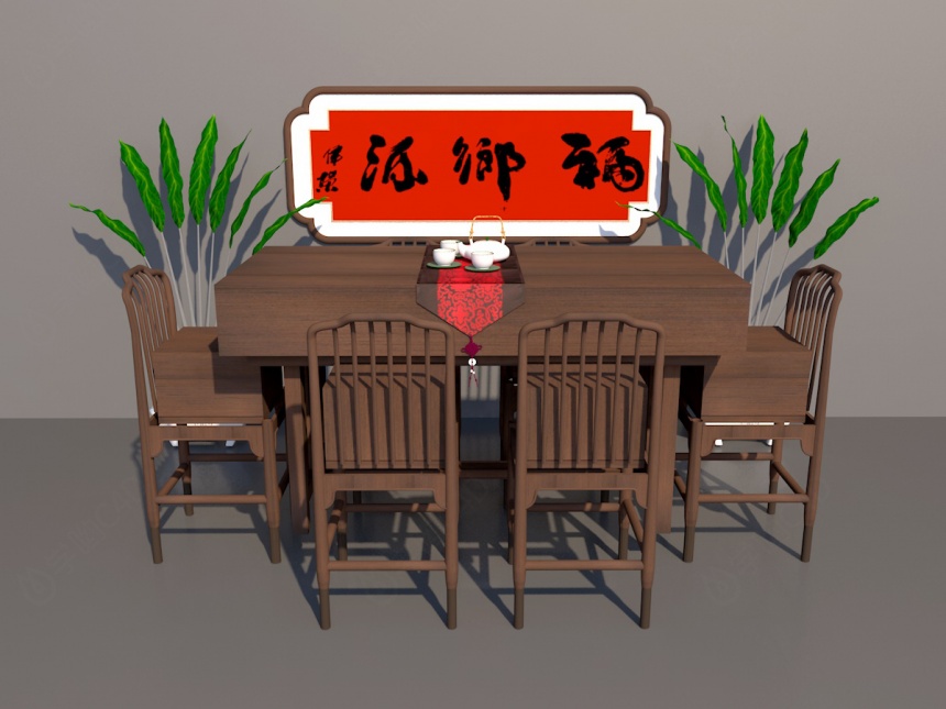 中式餐桌椅C4D模型