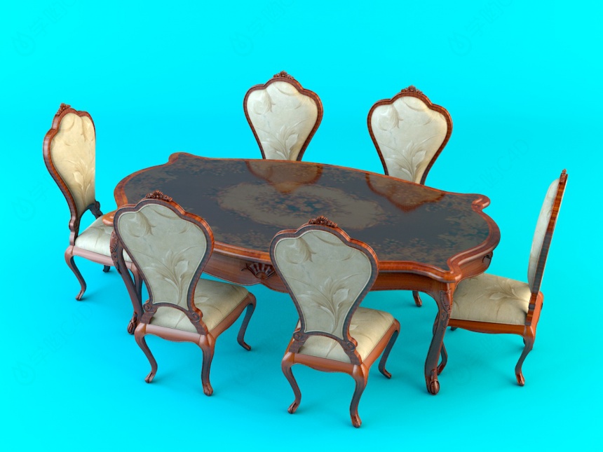 欧式古典餐桌椅C4D模型