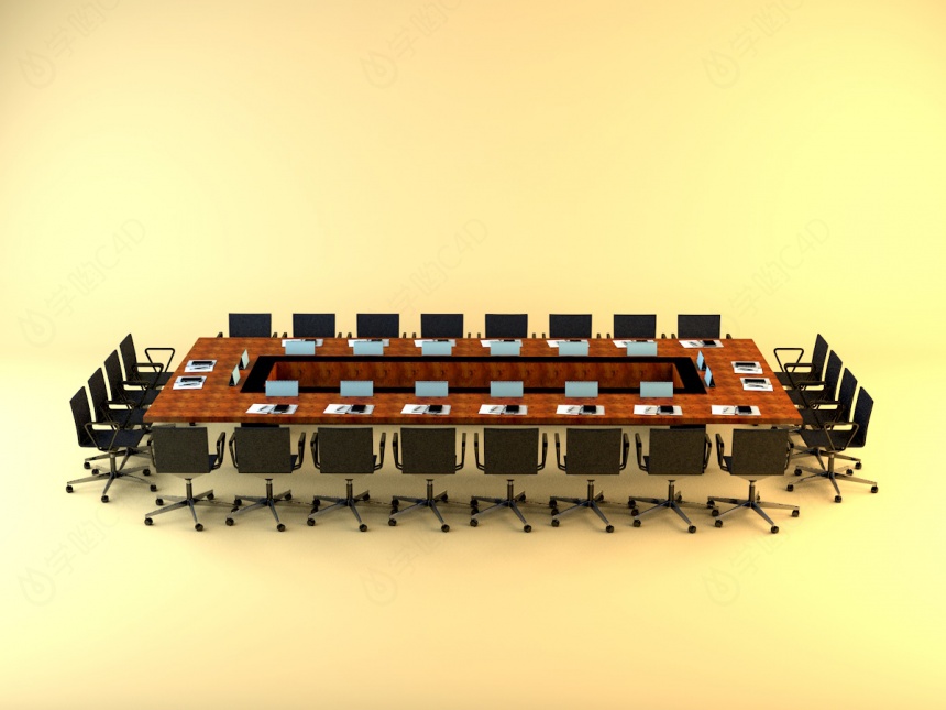 大型会议桌椅组合C4D模型
