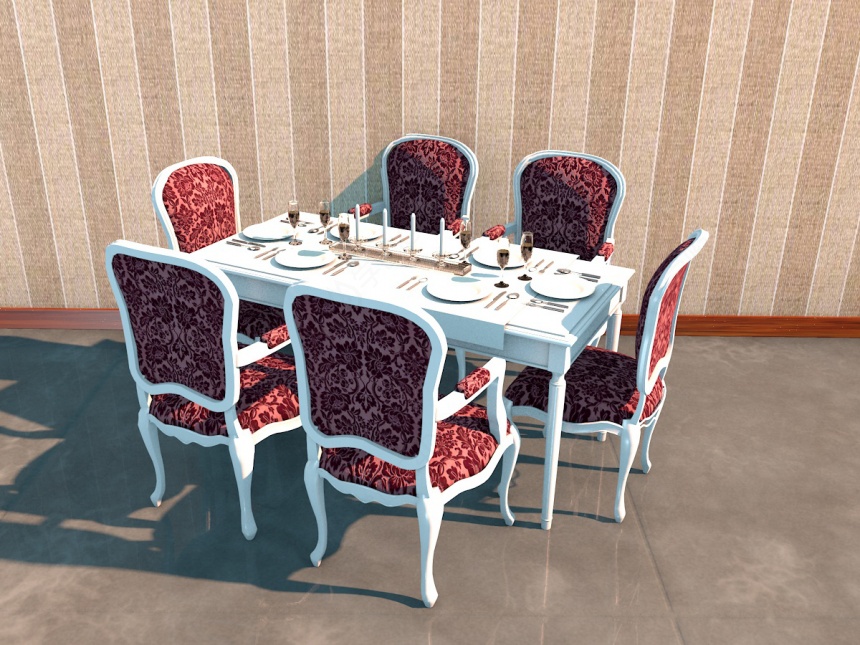 欧式布艺桌椅C4D模型