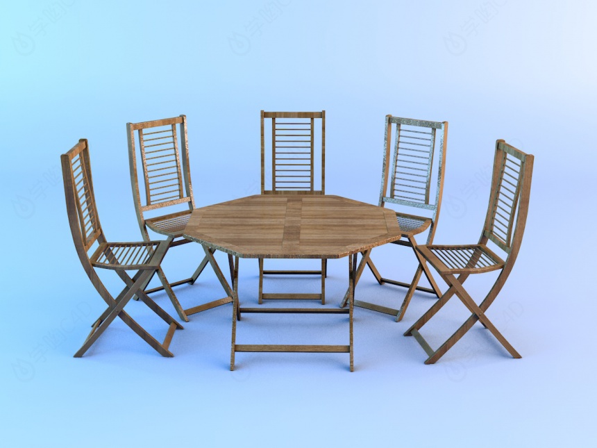 户外休闲实木桌椅C4D模型