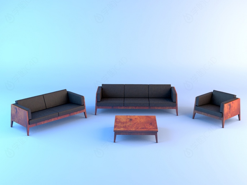 简易沙发茶几组合C4D模型