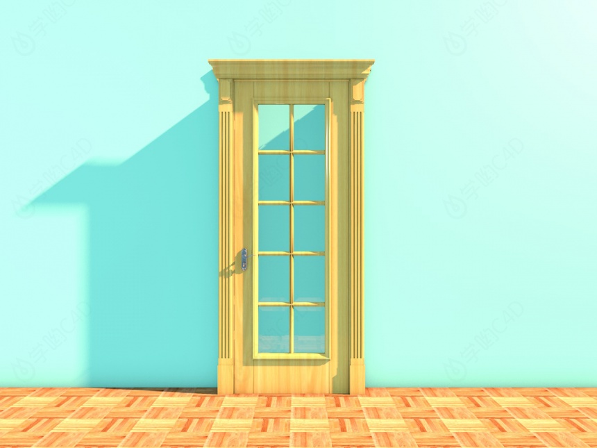 木质玻璃门厨房门C4D模型