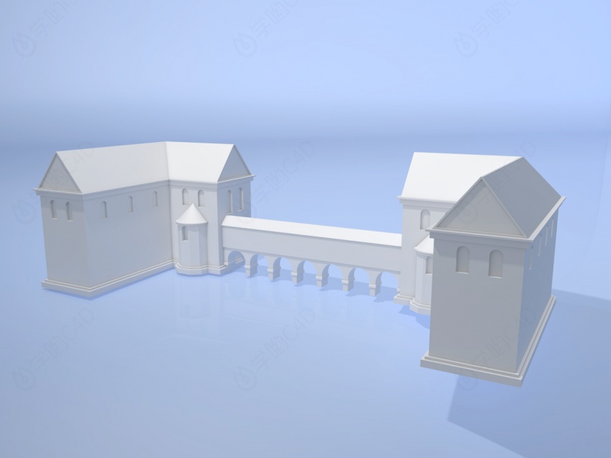 城堡小桥白模C4D模型