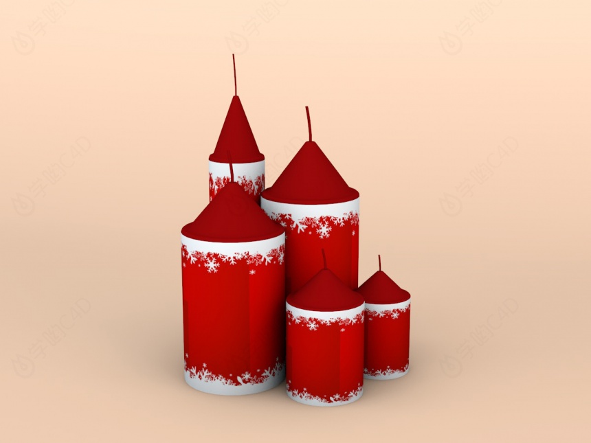 红色圣诞蜡烛C4D模型
