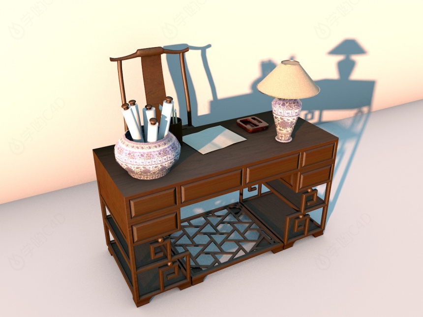 书房古典桌椅C4D模型