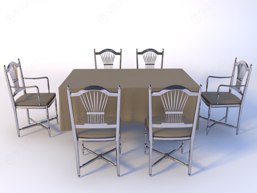 法式桌椅组合C4D模型