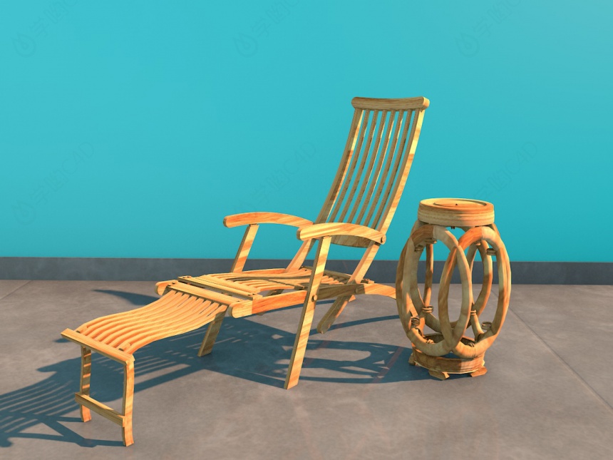 中式实木躺椅C4D模型