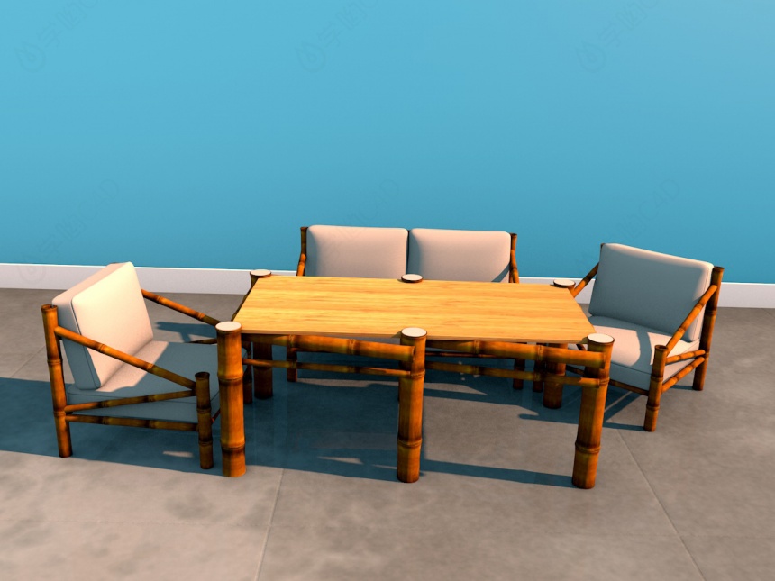 中式客厅桌椅C4D模型