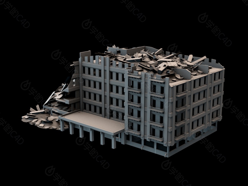 废墟灾后楼C4D模型