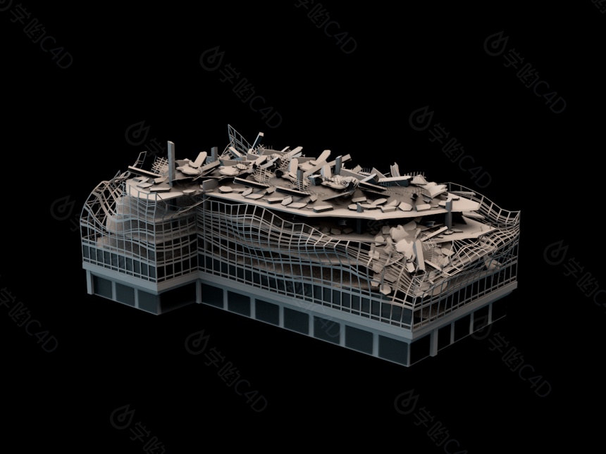 废墟地震后楼房C4D模型