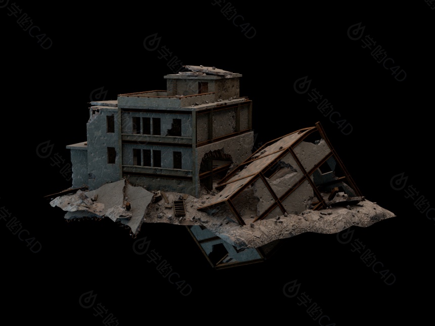 废墟倒塌建筑灾后建筑C4D模型