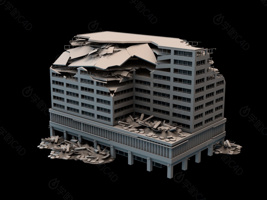 废墟倒塌楼房C4D模型