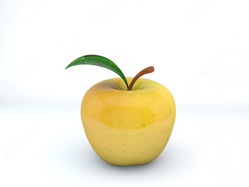 带叶子的苹果C4D模型