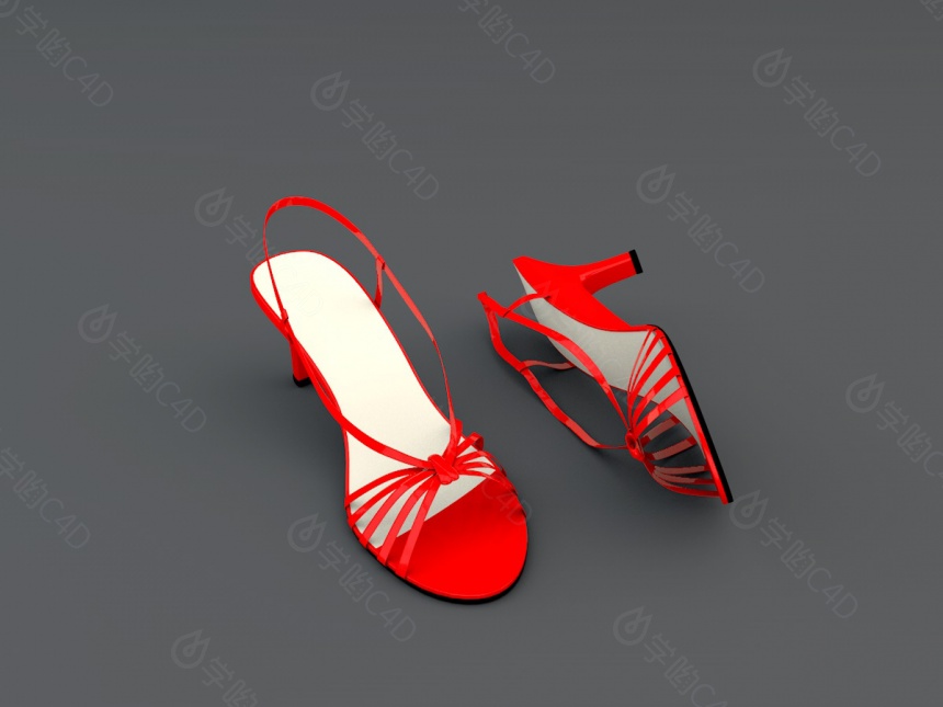 女士红色高跟凉鞋C4D模型