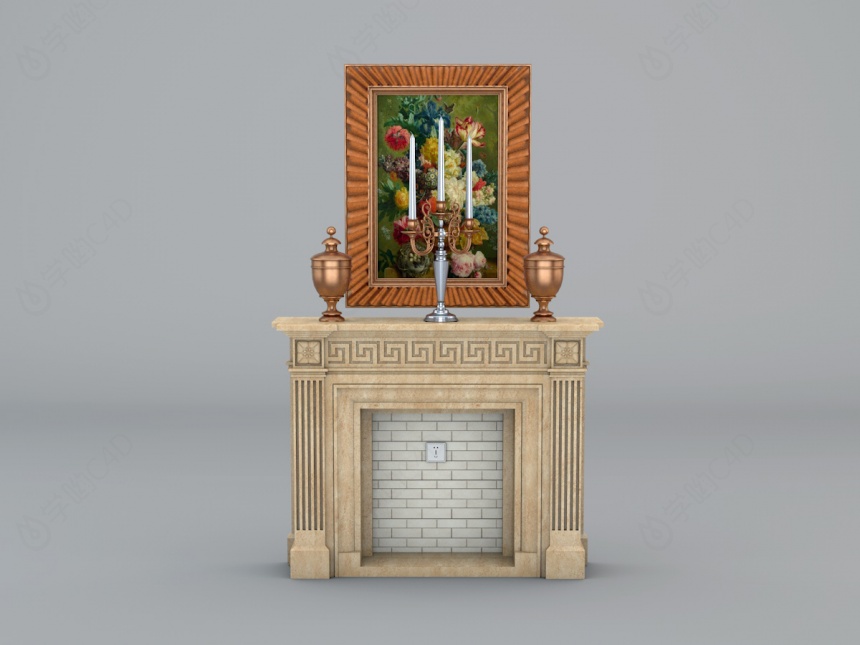 雕花壁炉镜C4D模型