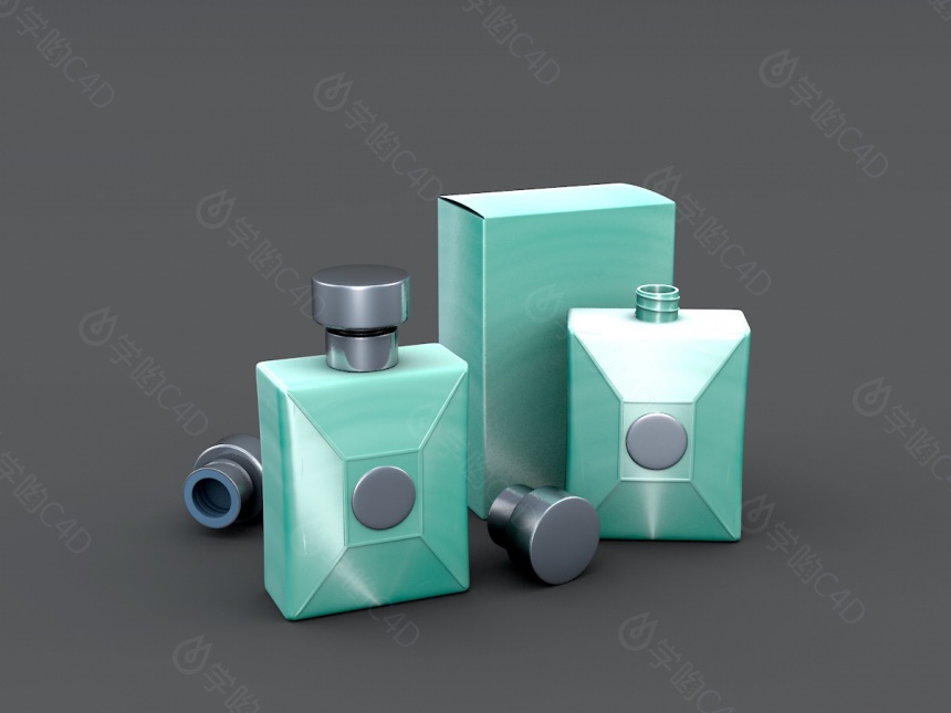 蓝色玻璃瓶香水C4D模型