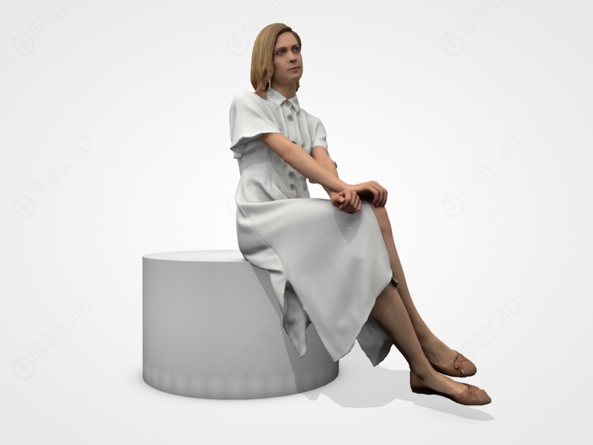 坐着的长裙中年女人C4D模型