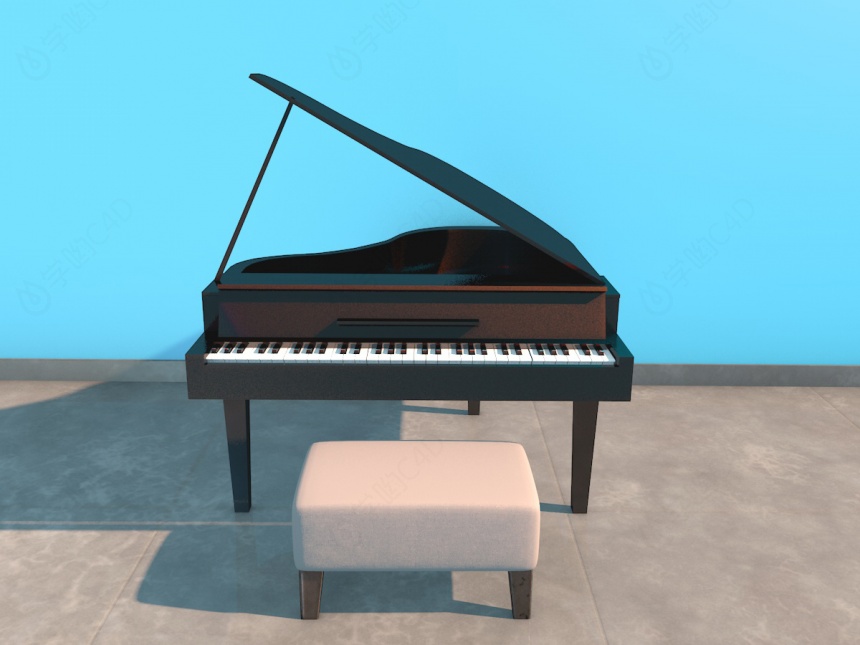 钢琴带凳子C4D模型