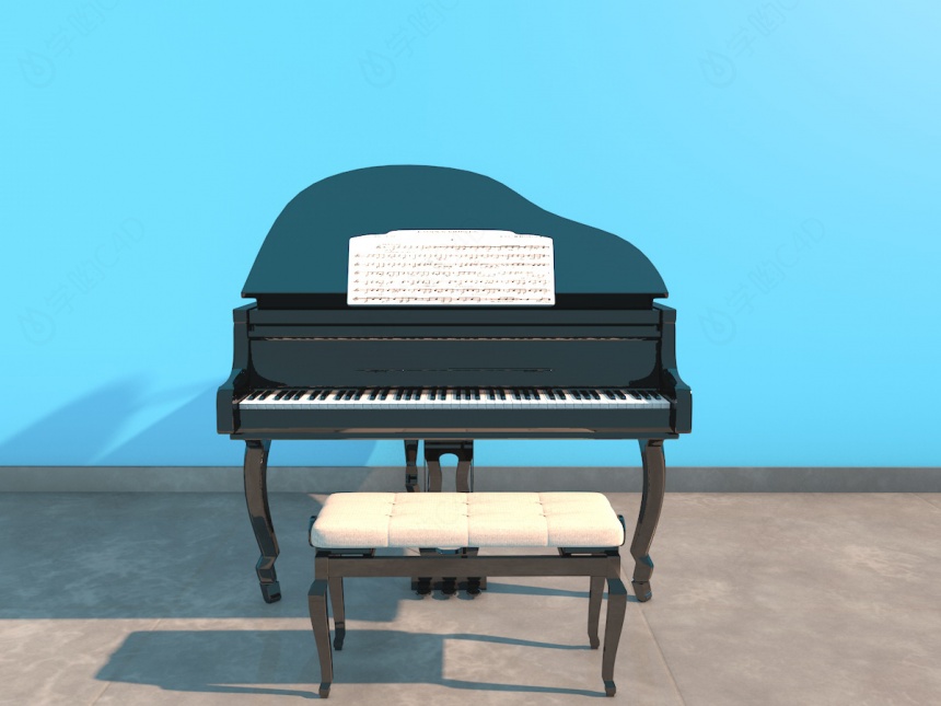 现代感钢琴C4D模型