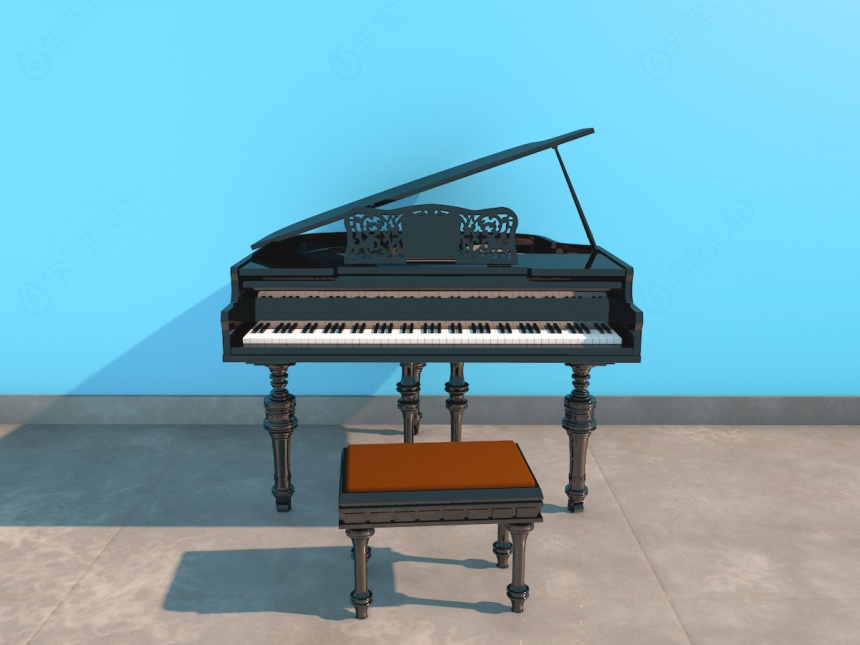 欧式钢琴C4D模型