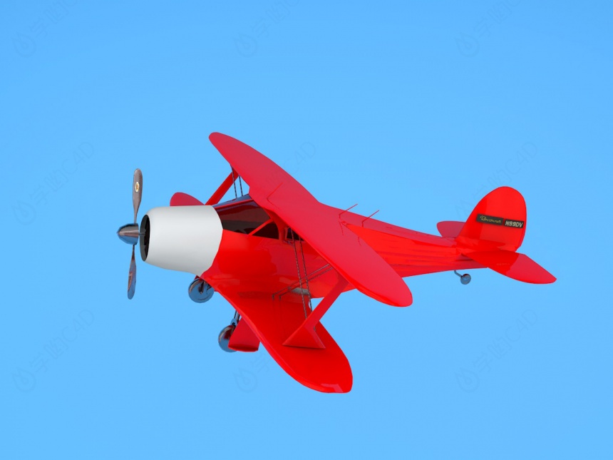 红色螺旋桨飞机C4D模型