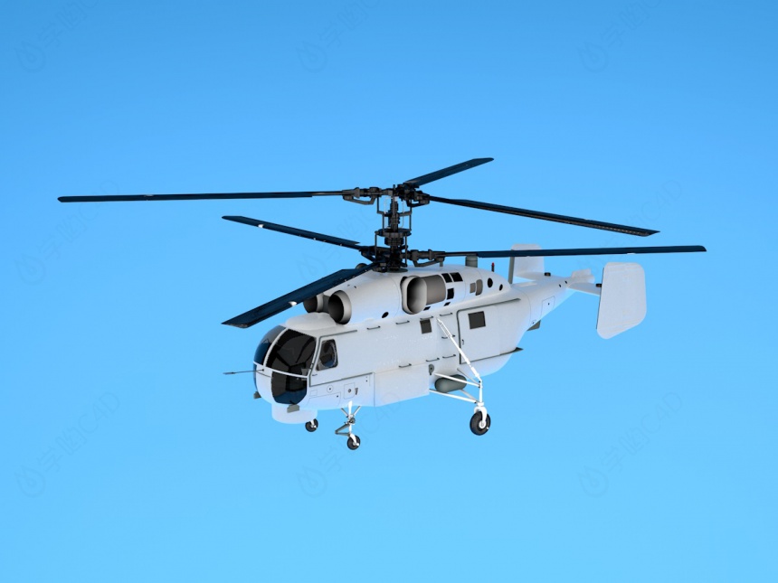 白色直升机C4D模型