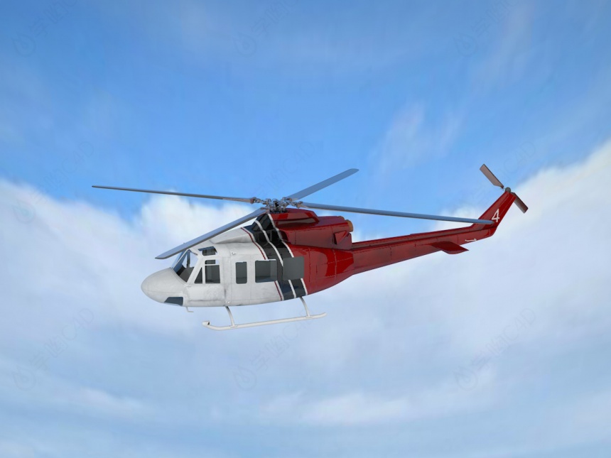 红色直升飞机C4D模型